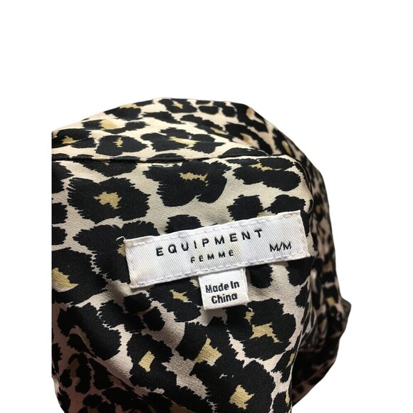 Equipment Top Women's Size Medium Beige Cheetah Print Button Up Long Sleeve - Picture 7 of 7